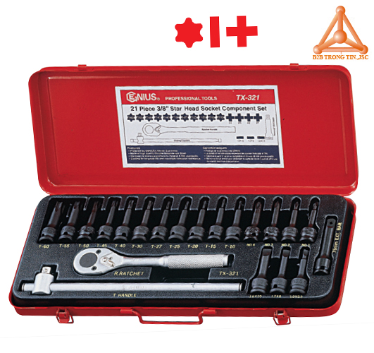 Bộ đầu khẩu, tuýp 3/8 đầu vít tay vặn 21 chi tiết hãng Genius