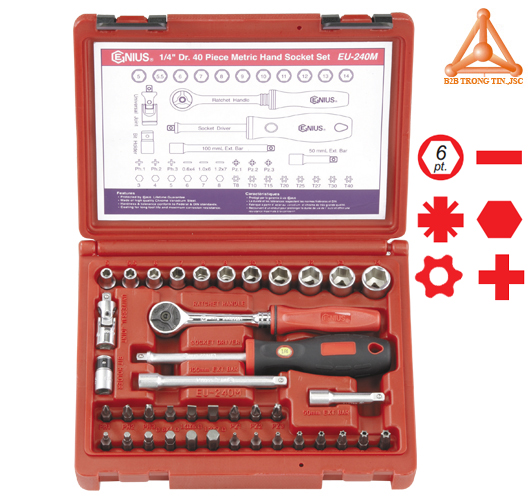 EU-240M bộ khẩu, tuýp tay vặn và đầu vít kết hợp 40 chi tiết hãng Genius