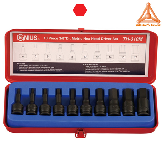 TH-310M bộ đầu khẩu tuýp ra đầu vít lục giác 10 chiếc hệ mét hãng Genius