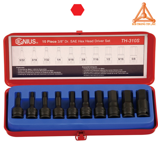 TH-310S bộ khẩu tuýp 3/8 ra đầu vít lục giác 10 chiếc hãng Genius