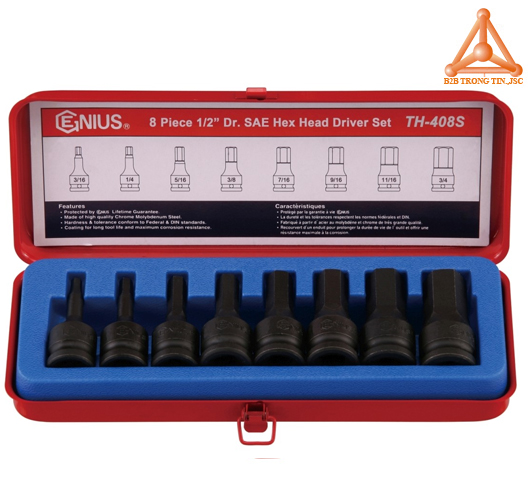 TH-408S bộ khẩu, tuýp 1/2 ra đầu vít lục giác hệ inch 8 chiếc Genius