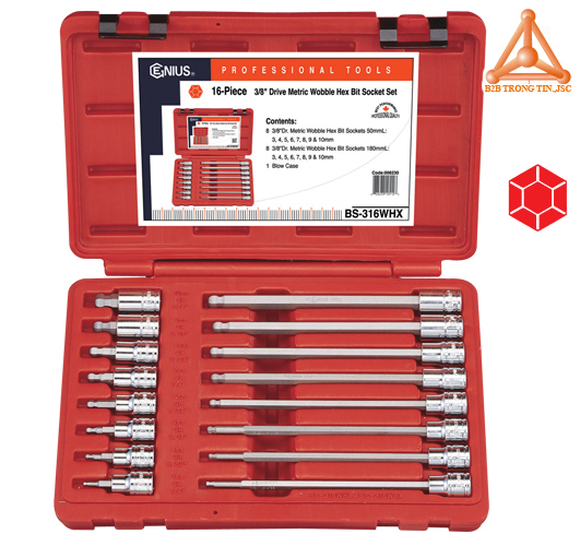 BS-316WHX Bộ tuýp 3/8 đầu vít một đầu bi 16 chiếc hệ mét hãng Genius