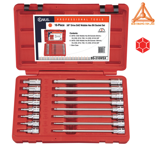 BS-316WSX bộ khẩu, tuýp 3/8 đầu vít đầu bi 16 chi tiết hãng Genius