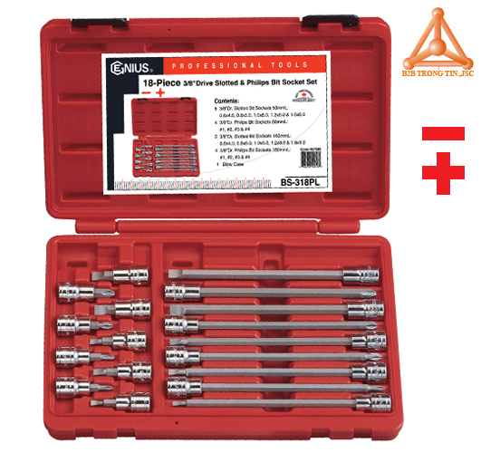 BS-318PL bộ khẩu tuýp 3/8 ra đầu vít 18 chi tiết hãng Genius