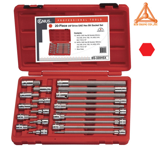 BS-320HSX bộ khẩu, tuýp 3/8 đầu vít lục gác 20 chiếc hãng Genius