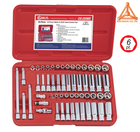 GS-255MS bộ khẩu tay vặn 1/4 inch gồm 55 chiếc hệ inch và hệ mét hãng genius
