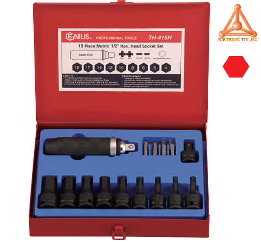 TH-415H bộ khẩu tuýp lục giác hệ mét 15 chi tiết hãng Genius