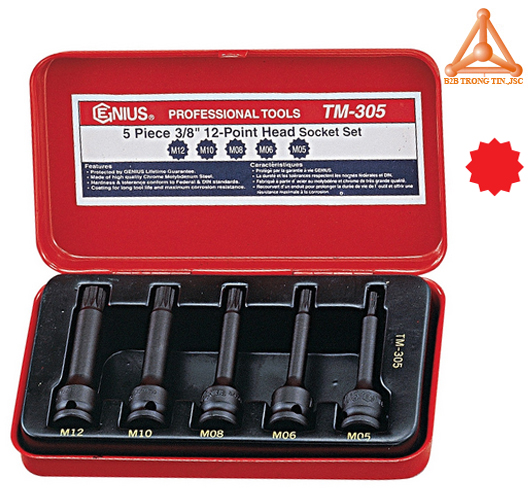 TM-305 bộ tuýp 3/8 ra đầu vít hoa thị 12 đỉnh hãng Genius