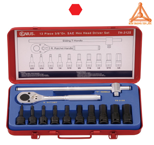 Bộ tuýp 3/8 ra đầu vít lục giác hệ inch 12 chiếc TH-312S