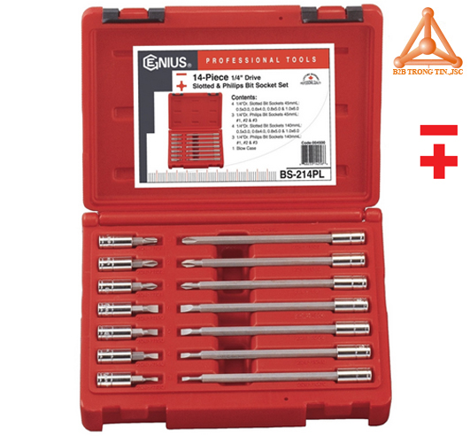 BS-214PL Bộ khẩu tuýp ra đầu vít 2, 4 cạnh 14 chi tiết hãng Genius