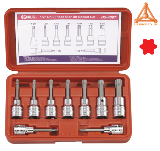 Bộ tuýp 1/2 ra đầu vít hoa thị 9 chiếc hãng Genius