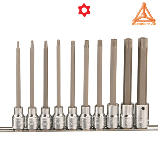 BS-410TC bộ tuýp 1/2 đầu vít hoa thị có lỗ giữa 10 chiếc loại dài hãng Genius
