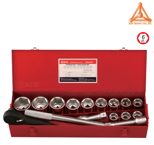 Bộ khẩu tay vặn 15 chi tiết 1 inch hệ inch hãng Genius