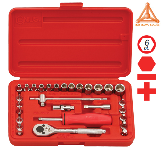 GS-229M bộ khẩu tay vặn 1/4 bao gồm 29 chi tiết hệ mét hãng Genius