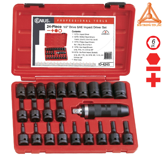 ID-424S bộ tuýp 1/2 ra đầu vít 24 chiếc hệ inch hãng Genius