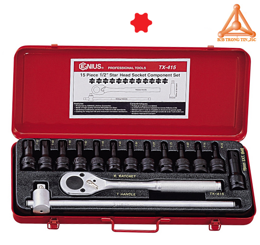 TX-514 bộ khẩu, tuýp ra đầu vít hoa thị 15 chiếc hãng Genius